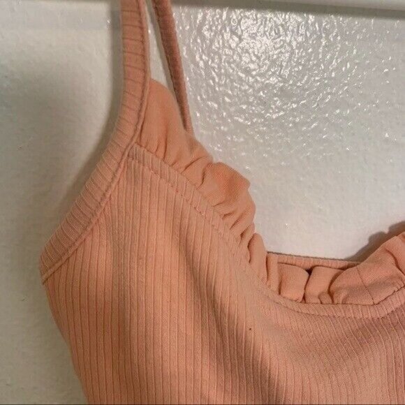 Forever 21 Basic Ruffled Cami Tank Top Peach Orange Ribbed - Picture 5 of 8